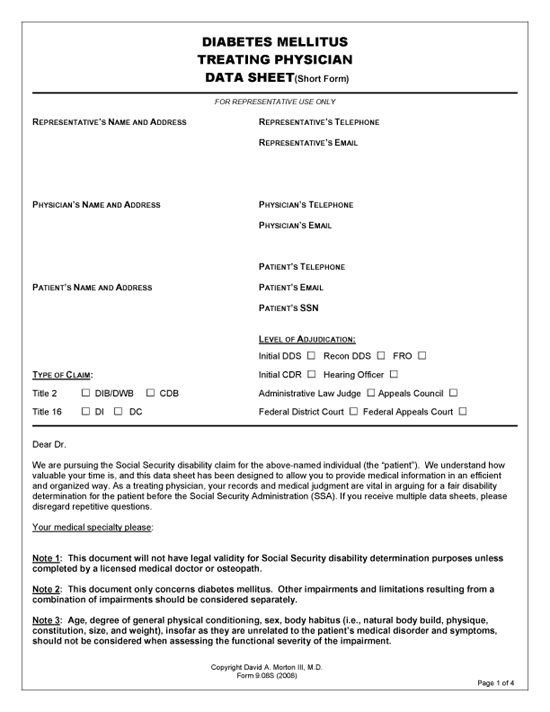 Medical Data Form for Diabetes Mellitus Medical Data Form for Diabetes Mellitus