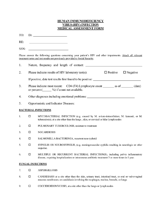 HIV Infection Medical Assessment Form HIV Infection Medical Assessment Form